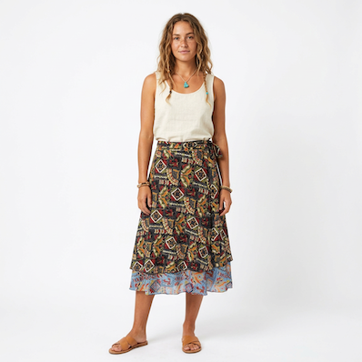 Paisley Print Medium Length Sari Wrap Skirt